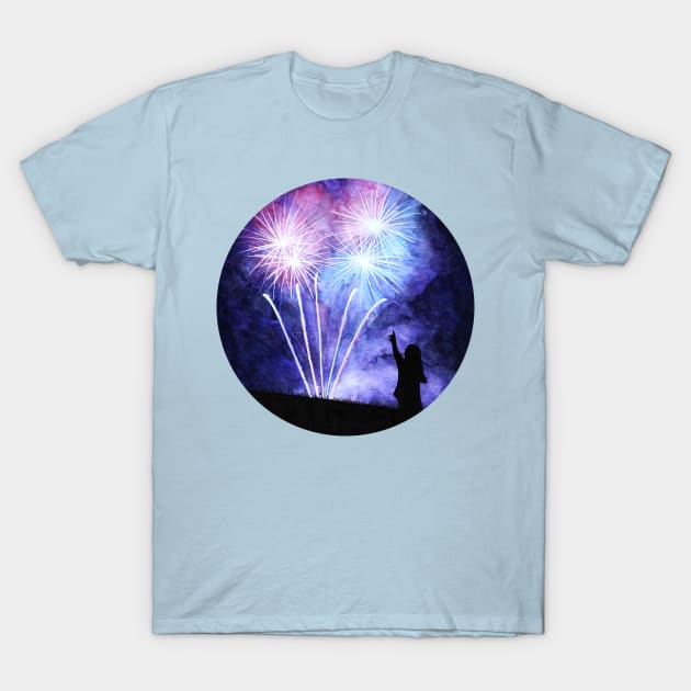 Blue and pink fireworks T-Shirt by Savousepate